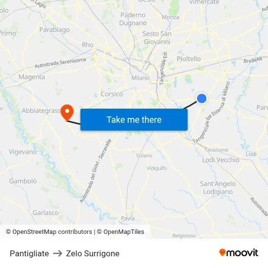Pantigliate to Zelo Surrigone map