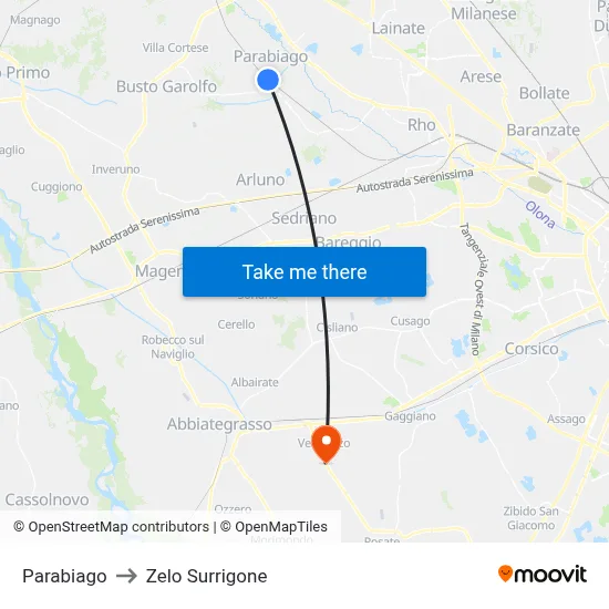 Parabiago to Zelo Surrigone map