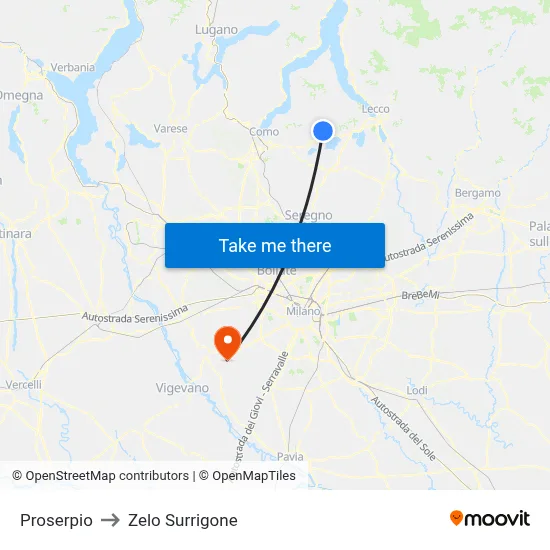 Proserpio to Zelo Surrigone map