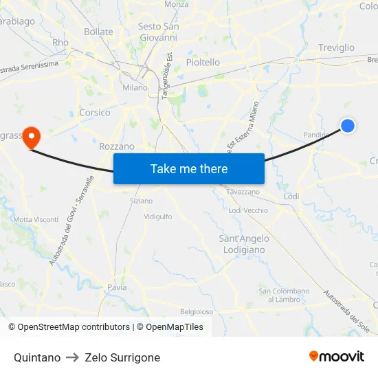 Quintano to Zelo Surrigone map