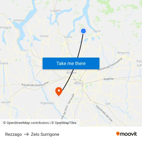 Rezzago to Zelo Surrigone map