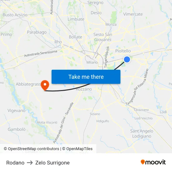 Rodano to Zelo Surrigone map