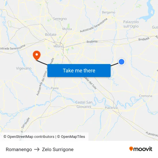 Romanengo to Zelo Surrigone map