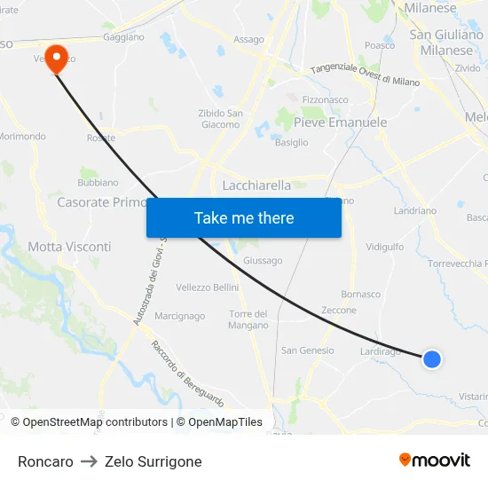 Roncaro to Zelo Surrigone map