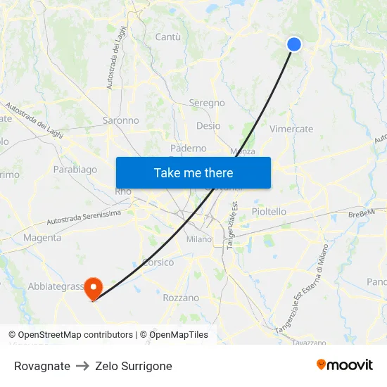 Rovagnate to Zelo Surrigone map