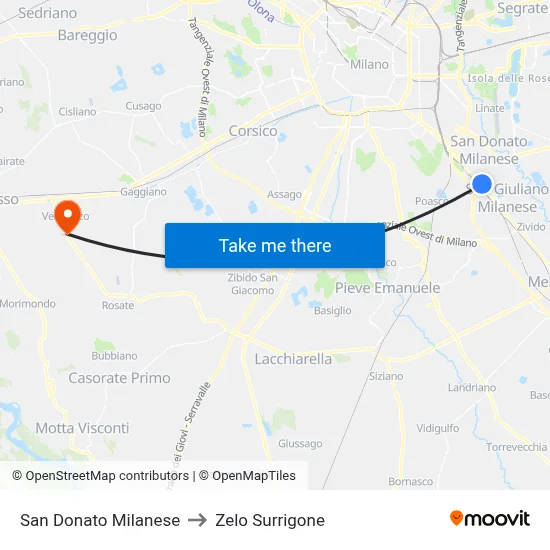 San Donato Milanese to Zelo Surrigone map