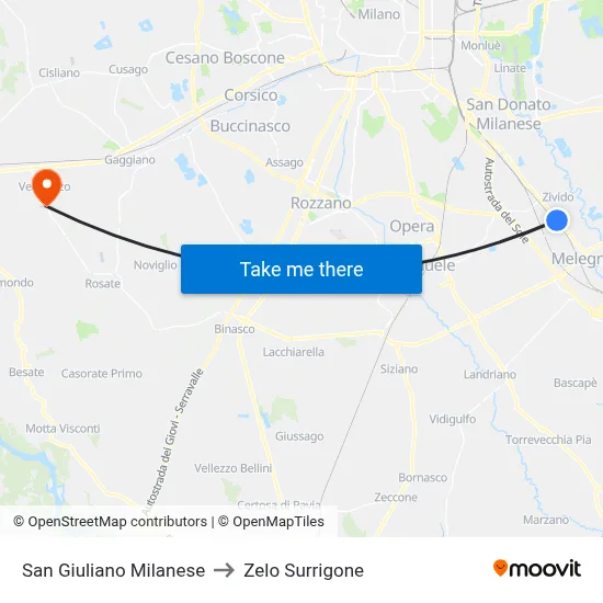 San Giuliano Milanese to Zelo Surrigone map