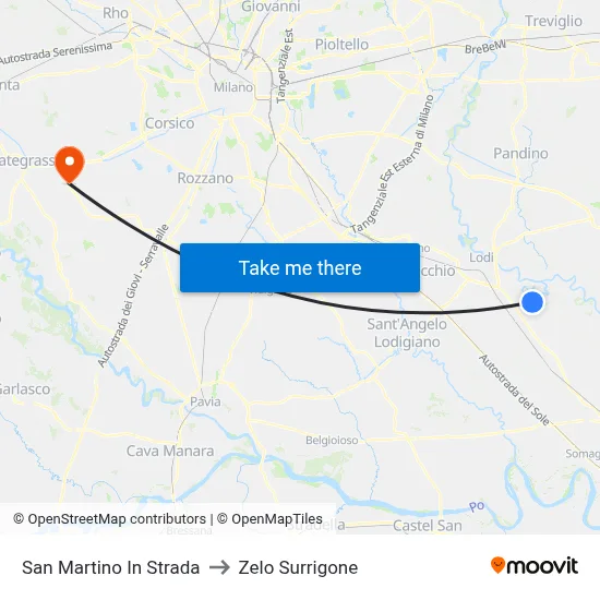 San Martino In Strada to Zelo Surrigone map