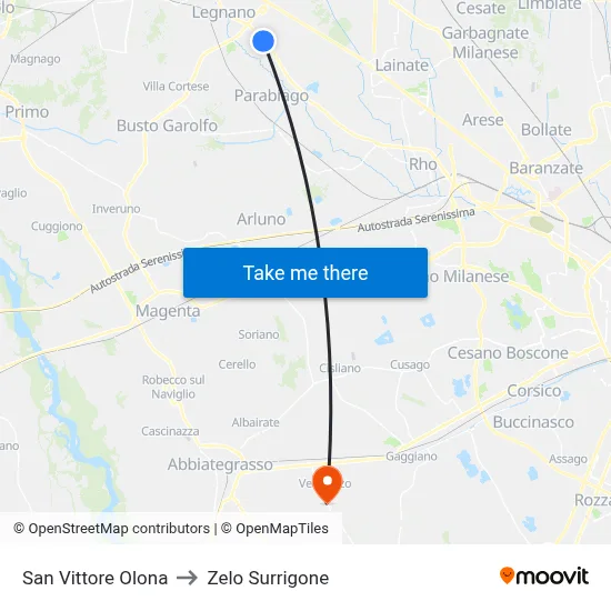 San Vittore Olona to Zelo Surrigone map