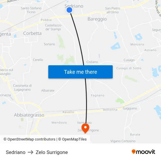 Sedriano to Zelo Surrigone map