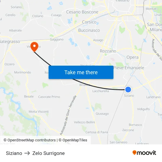 Siziano to Zelo Surrigone map