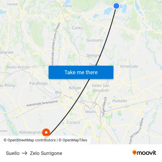 Suello to Zelo Surrigone map