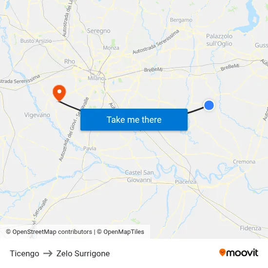 Ticengo to Zelo Surrigone map