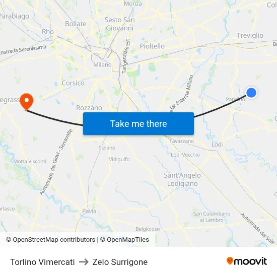Torlino Vimercati to Zelo Surrigone map