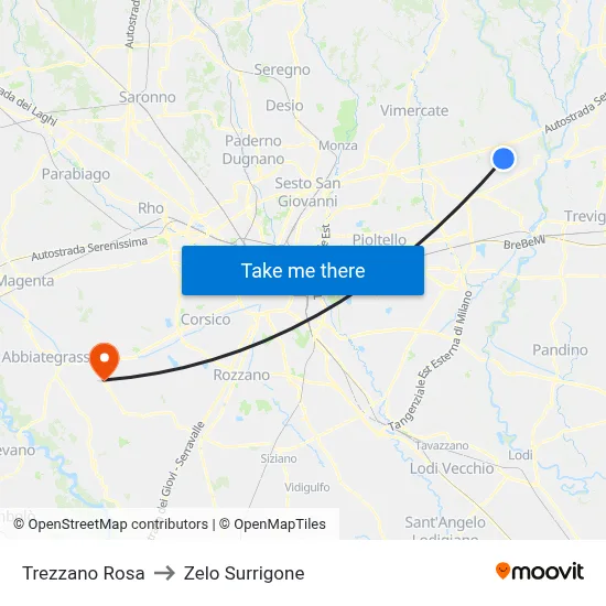 Trezzano Rosa to Zelo Surrigone map