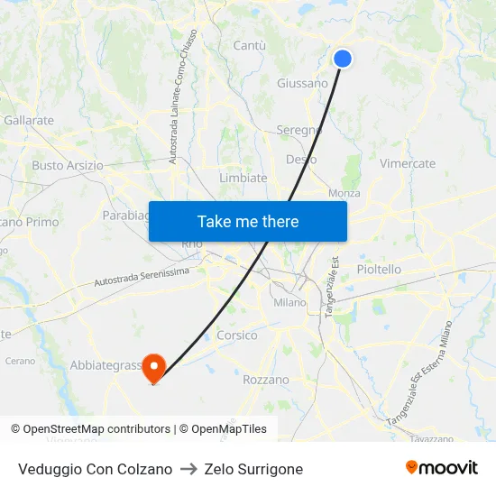 Veduggio con Colzano to Zelo Surrigone map