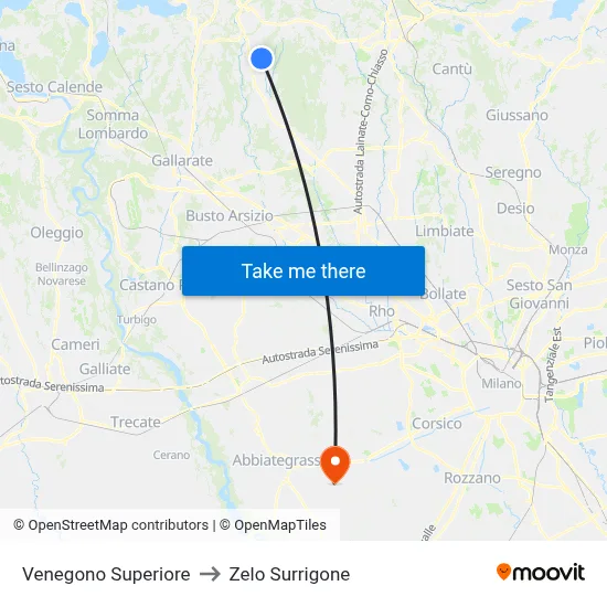 Venegono Superiore to Zelo Surrigone map