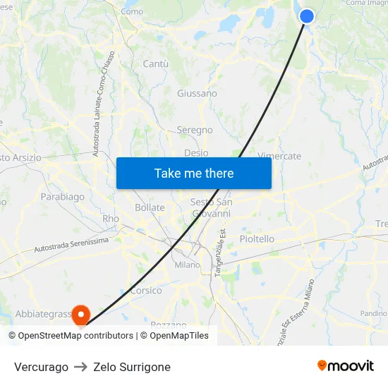 Vercurago to Zelo Surrigone map
