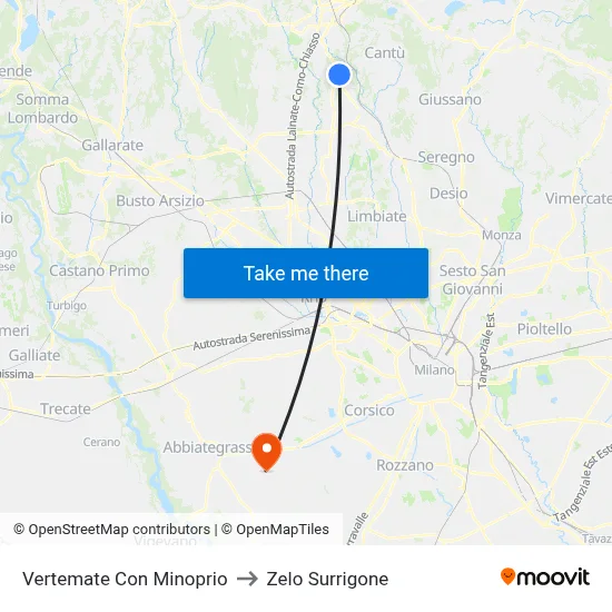 Vertemate Con Minoprio to Zelo Surrigone map