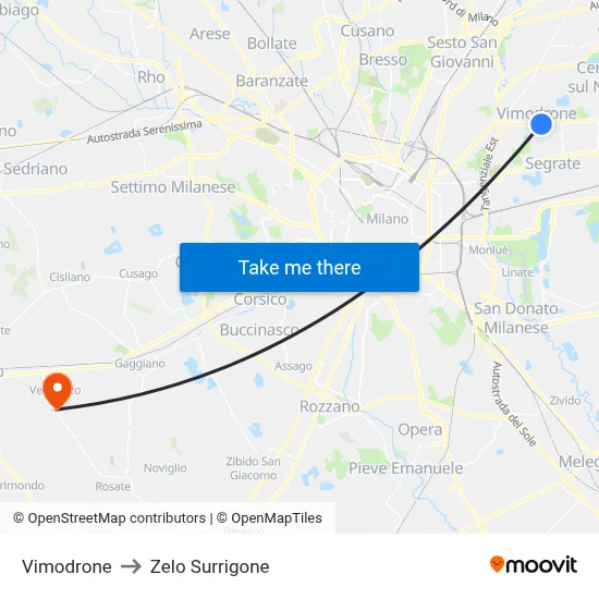 Vimodrone to Zelo Surrigone map