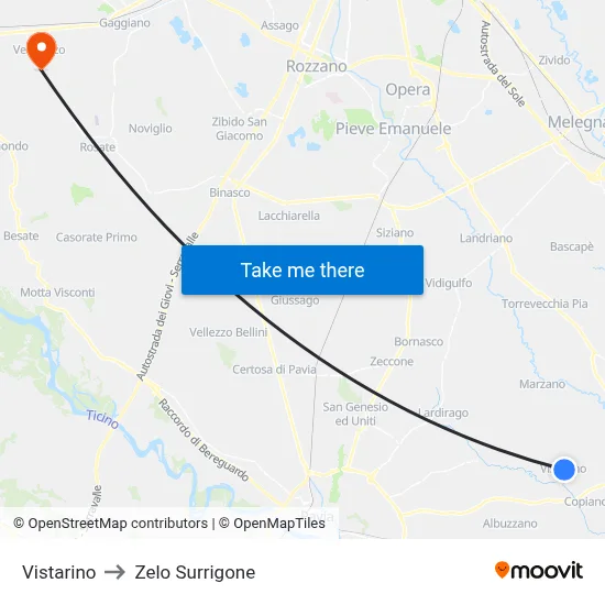 Vistarino to Zelo Surrigone map