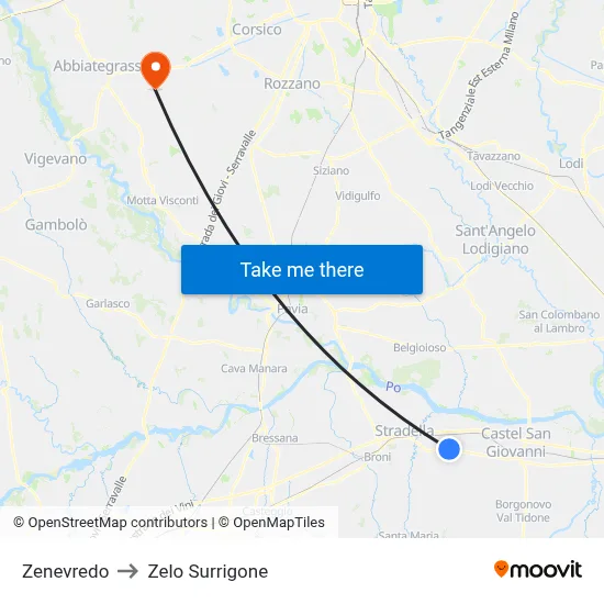 Zenevredo to Zelo Surrigone map