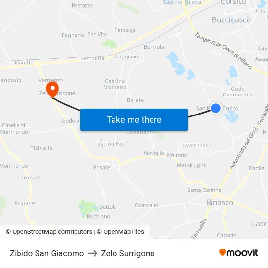 Zibido San Giacomo to Zelo Surrigone map