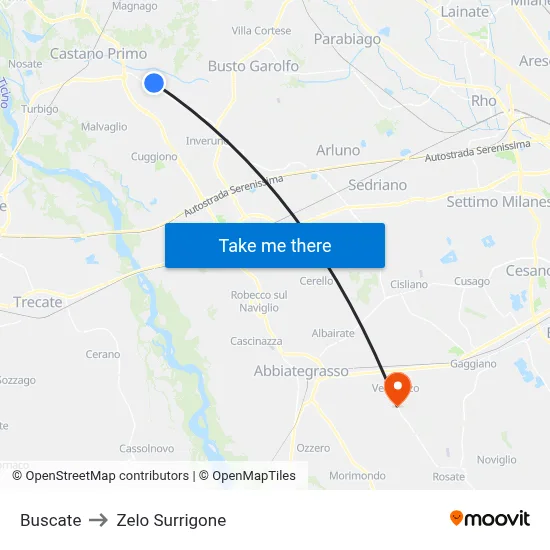 Buscate to Zelo Surrigone map