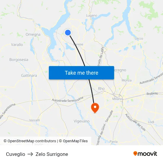 Cuveglio to Zelo Surrigone map