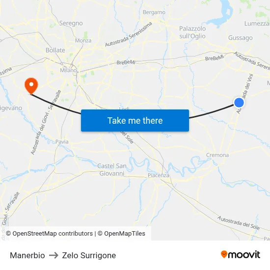 Manerbio to Zelo Surrigone map