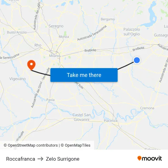 Roccafranca to Zelo Surrigone map