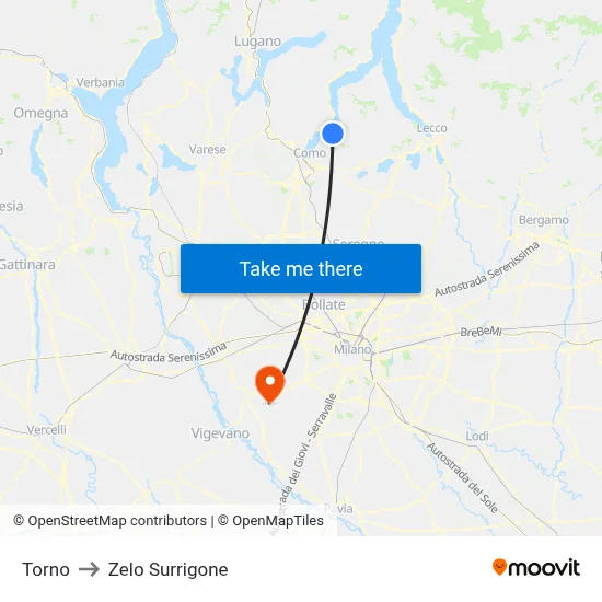 Torno to Zelo Surrigone map