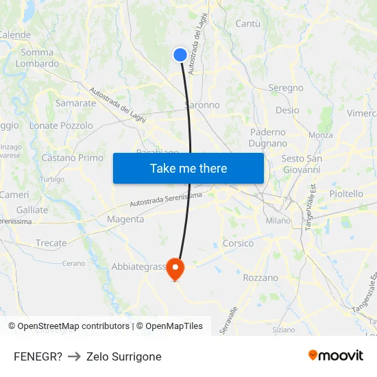 Fenegro to Zelo Surrigone map