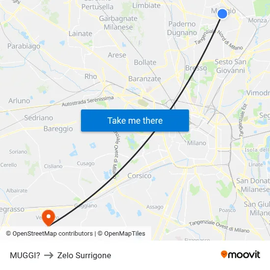 Muggiò to Zelo Surrigone map