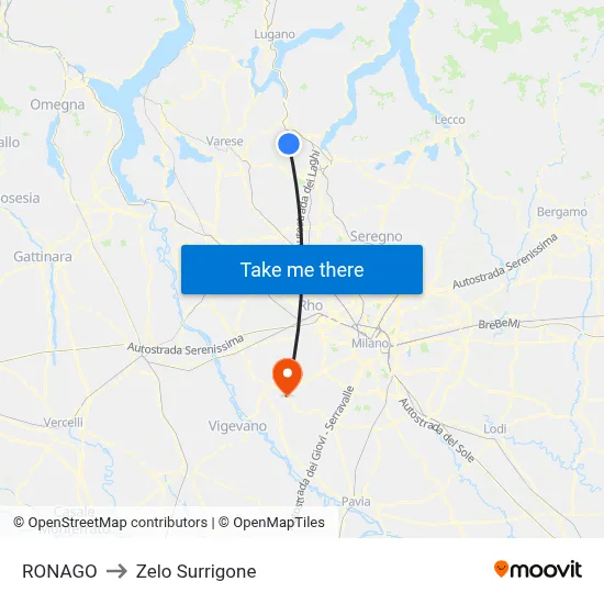 Ronago to Zelo Surrigone map