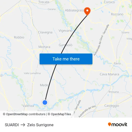 Suardi to Zelo Surrigone map