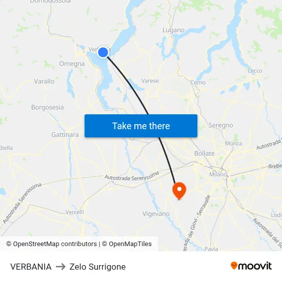 Verbania to Zelo Surrigone map