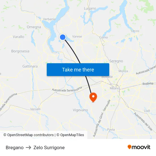 Bregano to Zelo Surrigone map