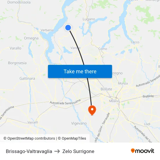 Brissago-Valtravaglia to Zelo Surrigone map