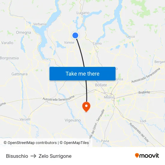 Bisuschio to Zelo Surrigone map