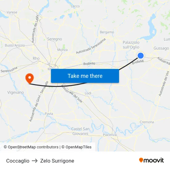 Coccaglio to Zelo Surrigone map