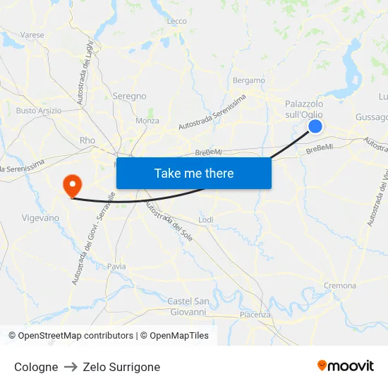 Cologne to Zelo Surrigone map