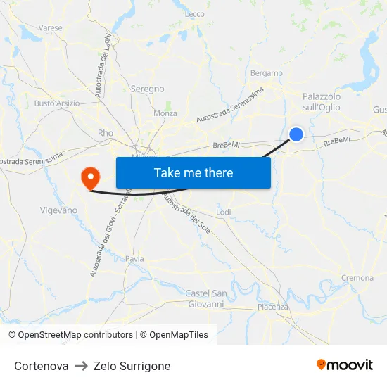 Cortenova to Zelo Surrigone map