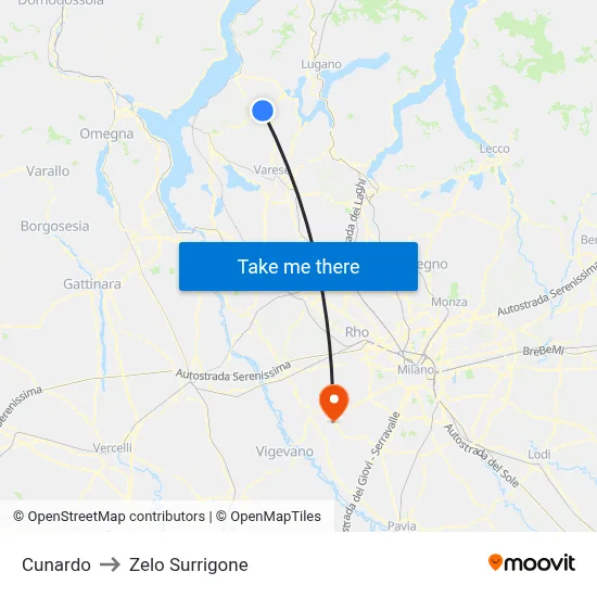 Cunardo to Zelo Surrigone map
