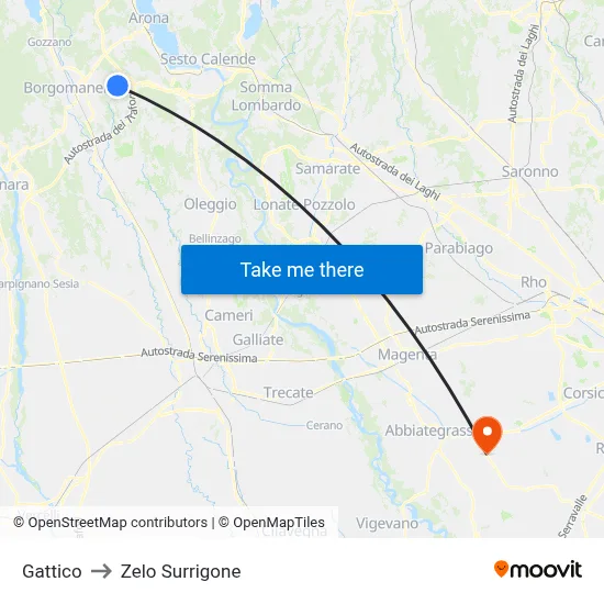 Gattico to Zelo Surrigone map