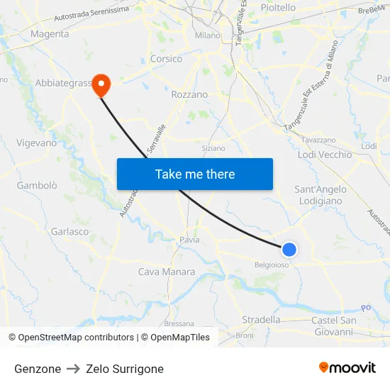 Genzone to Zelo Surrigone map