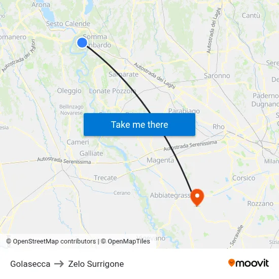 Golasecca to Zelo Surrigone map