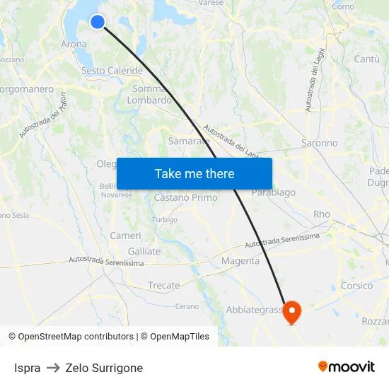 Ispra to Zelo Surrigone map