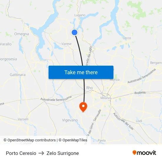 Porto Ceresio to Zelo Surrigone map