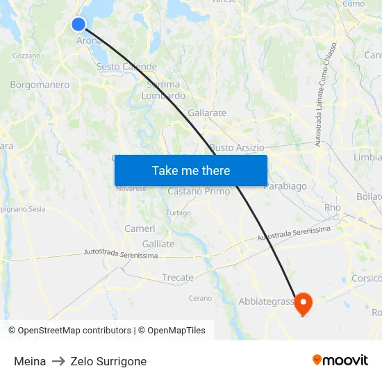 Meina to Zelo Surrigone map